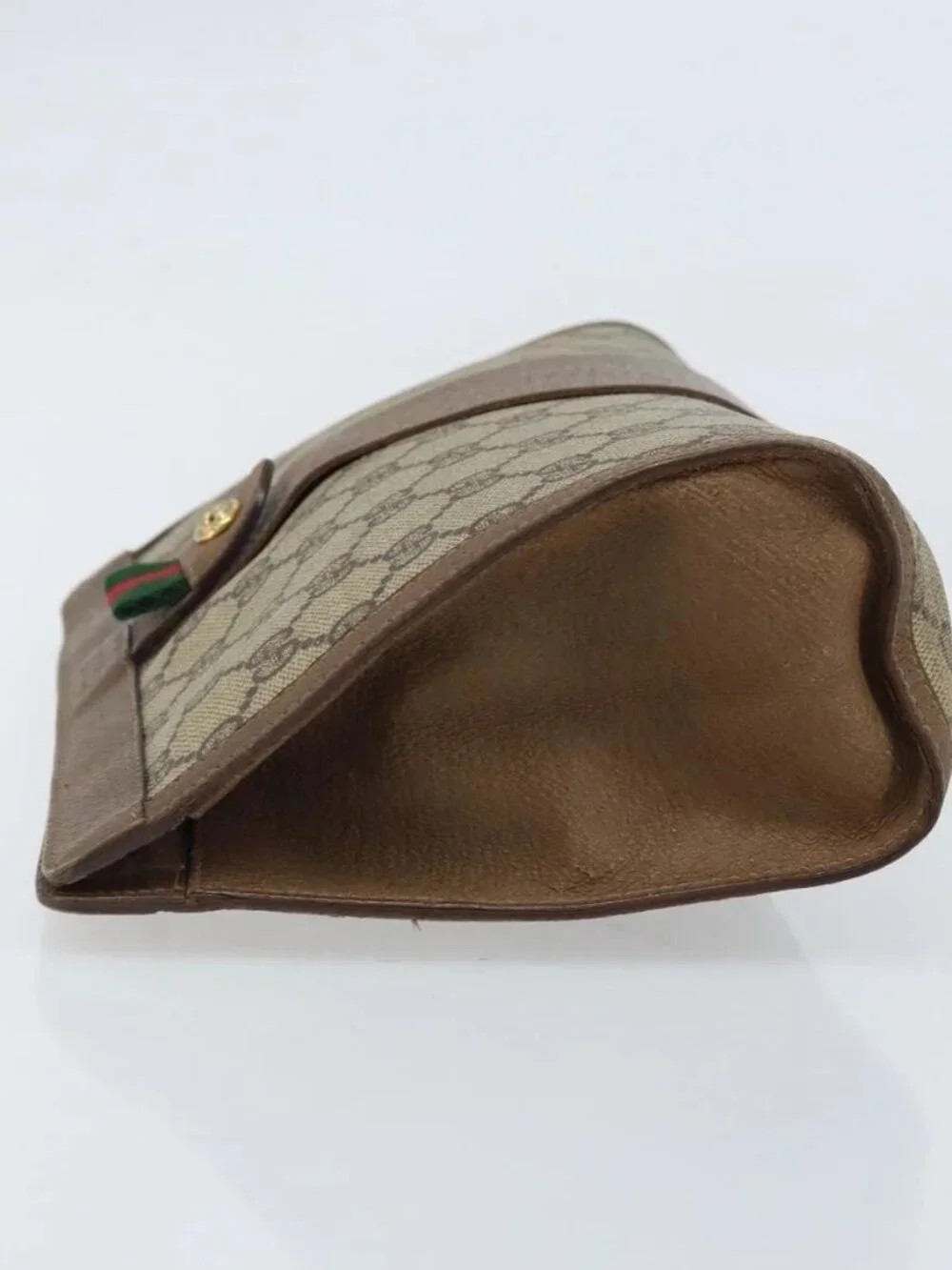 GUCCI GG Supreme Web Sherry Line Clutch Bag PVC Beige Gold 89 01 033 Auth 173882